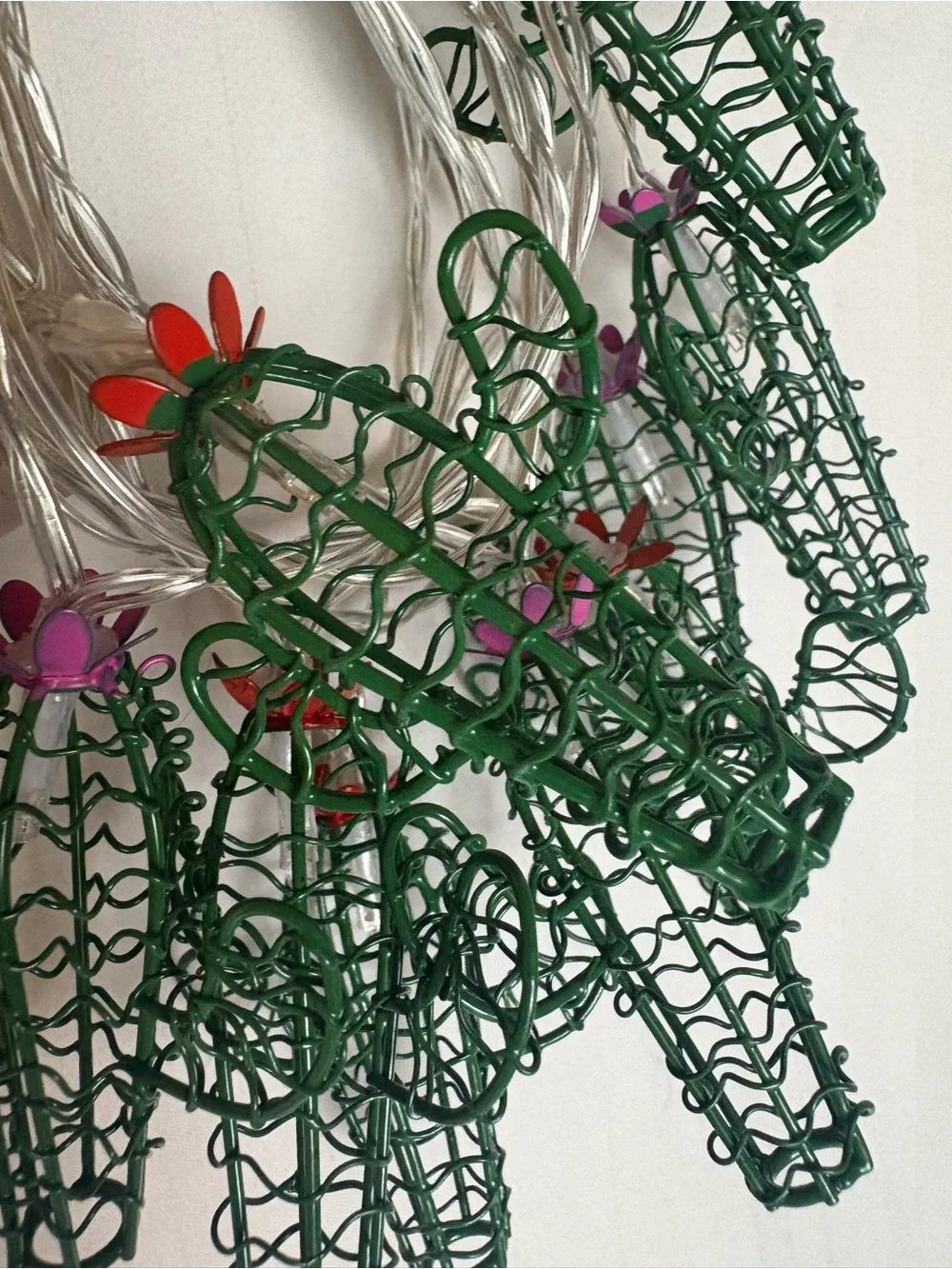 Cost Plus World Market Green Cactus String Lights with Red and Pink Flowers